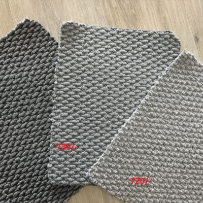 Tiamo Width: 3.66 meters Style: Patt Textured Loop Pile Patten: 1.6cm (W) x 2.7cm (I) Fibre: 100% Solution Dyed Nylon Supply only: $45/m2 Fully installed: $65/m2 comes with 10mm Airstep Underlay FEATURES: 15 years warranty Durable for busy households Fire rated carpet