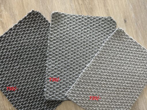 Tiamo Width: 3.66 meters Style: Patt Textured Loop Pile Patten: 1.6cm (W) x 2.7cm (I) Fibre: 100% Solution Dyed Nylon Supply only: $45/m2 Fully installed: $65/m2 comes with 10mm Airstep Underlay FEATURES: 15 years warranty Durable for busy households Fire rated carpet